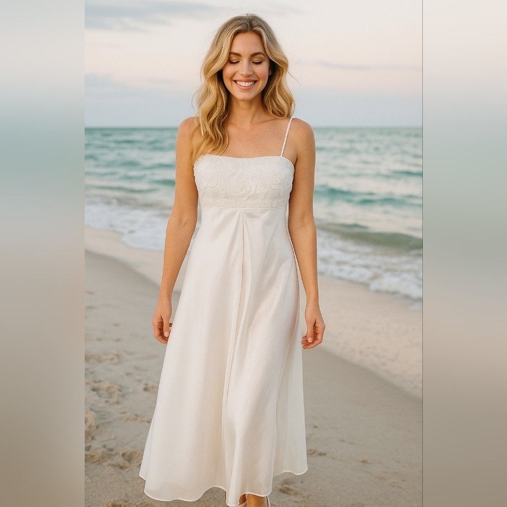 Source Unknown Cream Midi Dress with Spaghetti Straps